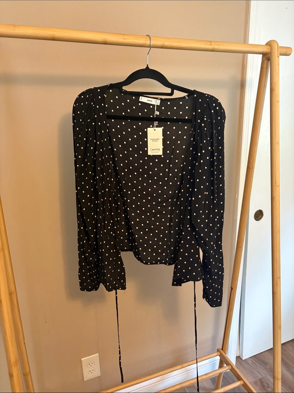 MNG Black Polka Dot Tie-Front Blouse